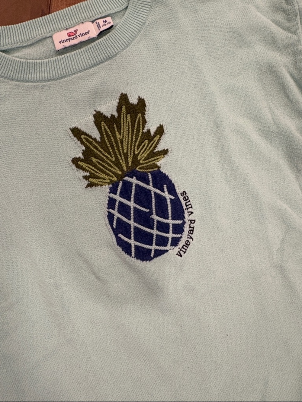 Vineyard Vines Light Mint light weight Sweater with Pineapple Embroidery